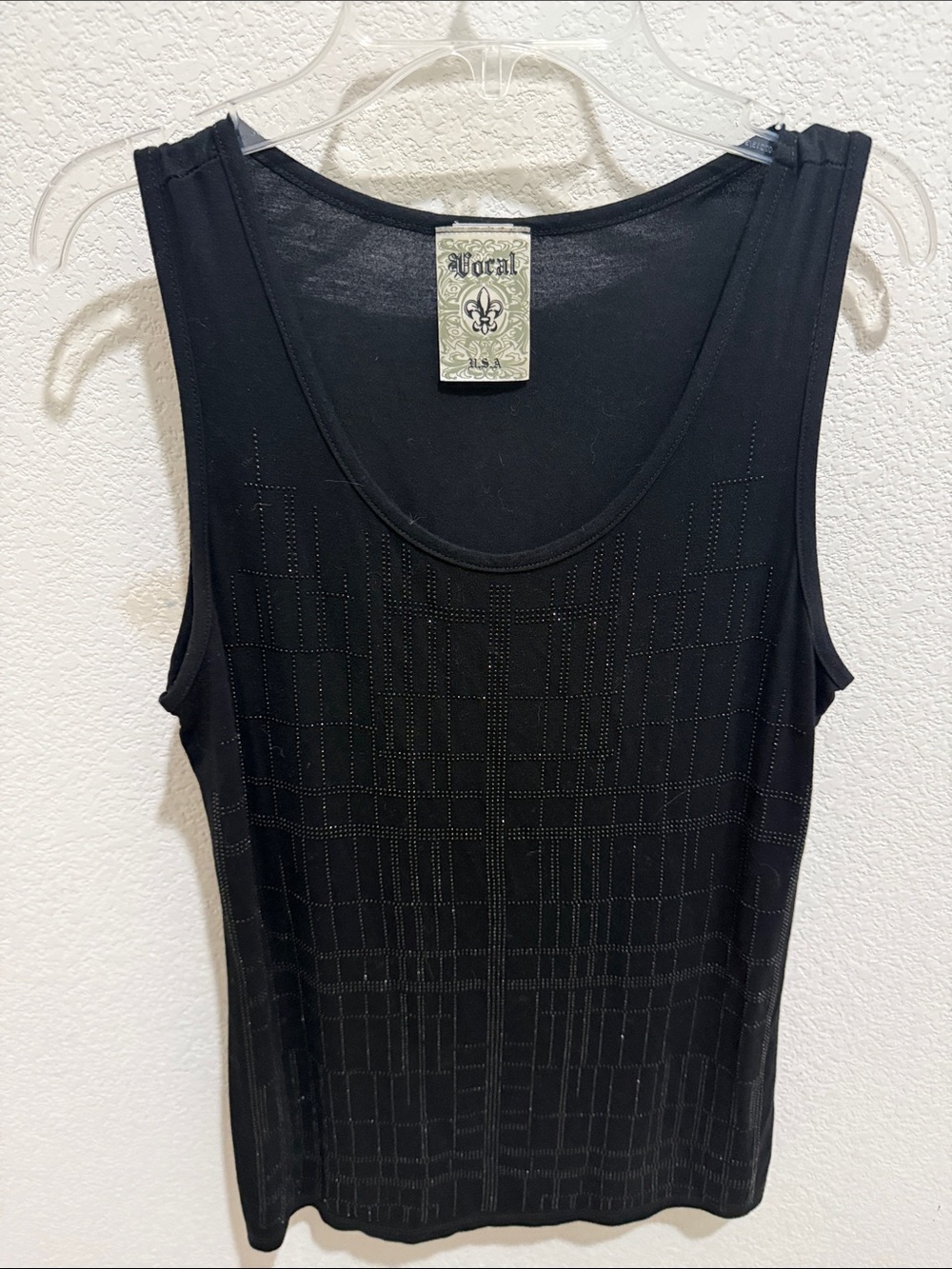 Vocal Black Textured Scoop Neck Tank